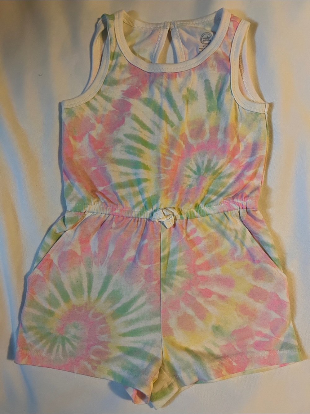 Girls' Tie-Dye Sleeveless Romper - Pastel Pink, Green & Yellow, 4T